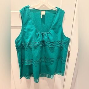 Simply Irresistible Teal Tiered Laser Cut Sleeveless Top Blouse Plus Size 3X